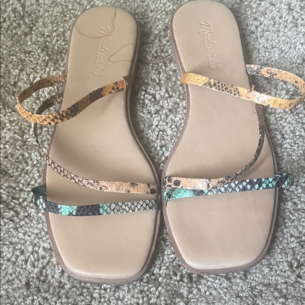 Madewell Snake Print Sandals with Tan and Green Accents